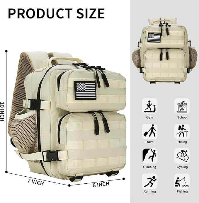 9L Mini Tactical Backpack for Men and Women, Tactical Backpack Small for Hiking, Small Tactical Bag (CreamColored)