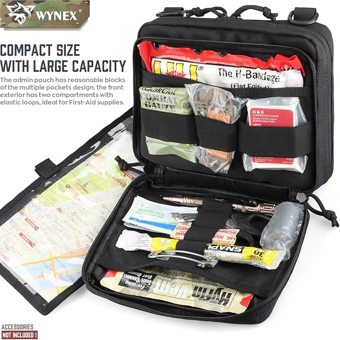 WYNEX Tactical Large Admin Pouch of Double Layer Design, Molle EDC EMT Utility Pouch with Map Sleeve Modular Tool Pouch Large Capacity Flag Patch Included