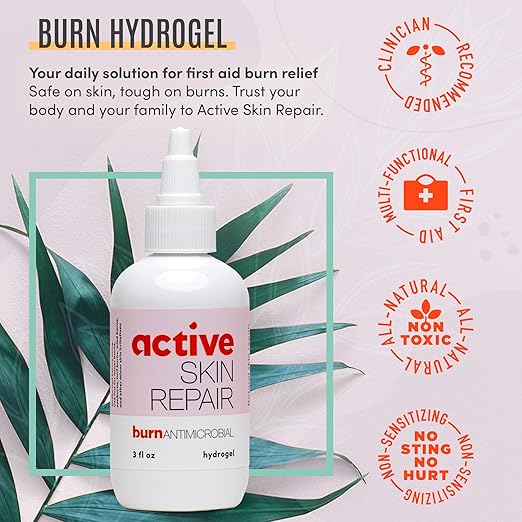 Active Skin Repair First Aid Skin Healing Burn Hydrogel - Natural, Non-Toxic, & No Sting Skin Burn Ointment with Hypochlorus Acid for Immediate Pain Relief, HSA/FSA Eligible, 3 oz