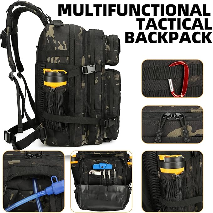 25L Tactical Backpack for Men Women Military Backpack Army Assault Pack Molle Backpack Small Bug Out Bag Travel Rucksack Daypack (Black Camo)