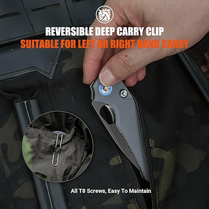 Vosteed Porcupine EDC Knife, 2.99" Sandvik 14C28N Steel Blade, Gray G10 Handle Top Liner Lock, Lightweight Folding Pocket Knives with Clip, Outdoor Camping Hunting Knife - A2607
