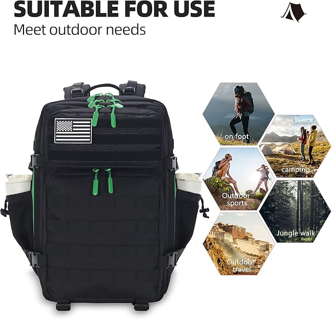 45L Tactical Assault Backpack - 3 Day Assault Pack with MOLLE Waterproof Rucksack (Back Green)