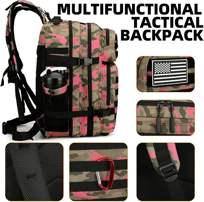 25L Tactical Backpack for Men Women Military Backpack Army Assault Pack Molle Backpack Small Bug Out Bag Travel Rucksack Daypack (Pink Camo)