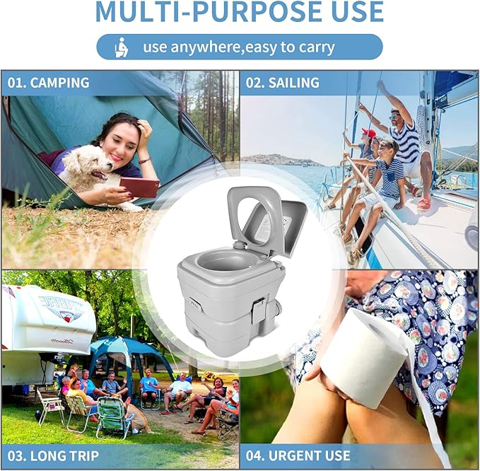 YITAHOME Portable Toilet, Camping Toilet, Travel RV Toilet, 5.3 Gallon Detachable Waste Tank Portable Toilet for Camping, Hiking, Hunting, Boating, Gray