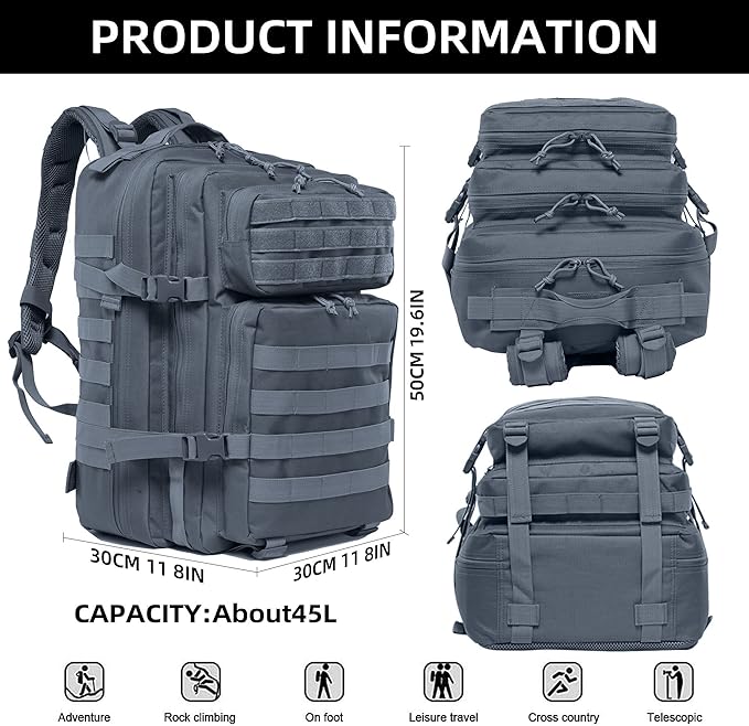 45L Military Tactical Backpack Hiking Backpacks Tactical Gear Camo Back Pack Army Molle Bag Rucksack Fitness Daypack