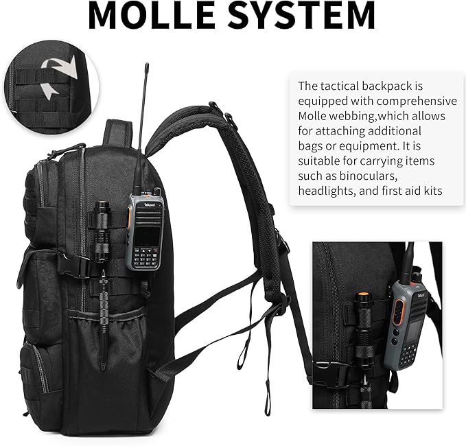 Wotony Tactical Backpack - Military waterproof backpack with multiple pockets and tactical gear for the outdoors (Black, 30L)