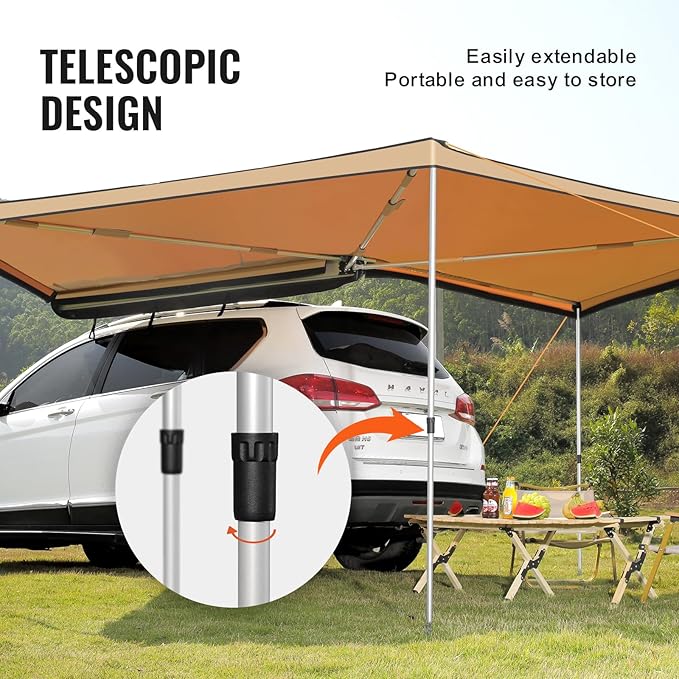 VEVOR 270 Degree Vehicle Overland Awning, Free Standing, Driver Side Waterproof Car Shelter, UV50+ Vehicle Awning for SUV Truck Van -Ultimate Sun Protection 270LTE