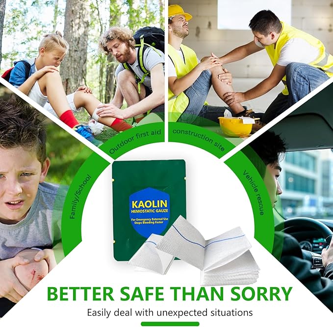 Rapid Clotting Hemostatic Gauze 3 inches x 5 feet, Kaolin Infused Bleed Stop and Quick Blood Clotting,Trauma First Aid, Tactical and Emergency Z-Fold Sterile (3)