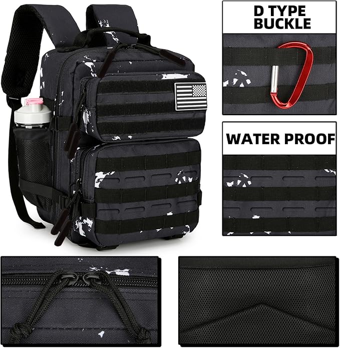9L Mini Tactical Backpack 9L Assault Pack 9L Tactical Backpack Hiking Fitness Backpack(Black & white dots)