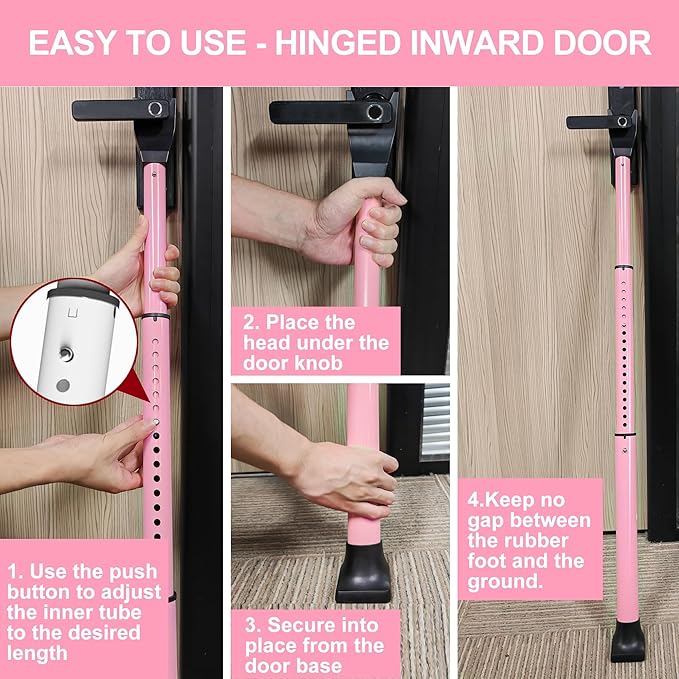 AceMining Upgraded Door Security Bar & Sliding Patio Bar, Heavy Duty Stoppers Adjustable Jammer for Home, Apartment, Travel (1 Pack,Pink)