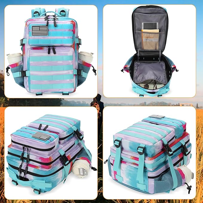 25L Tactical Military Backpack Small Travel Backpack for Men and Women Assault Pack Bug Out Bag Molle Daypack Gym Backpack with Bottle Holder (Rainbow Tie Dye)