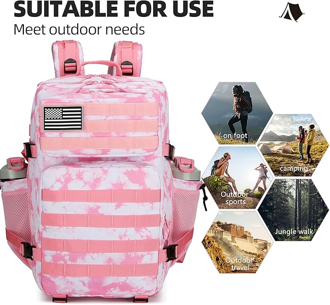 45L Tactical Assault Backpack 3 day assault pack with Molle Waterproof backpack Rucksack for Tactical Backpacks (Pink coral)
