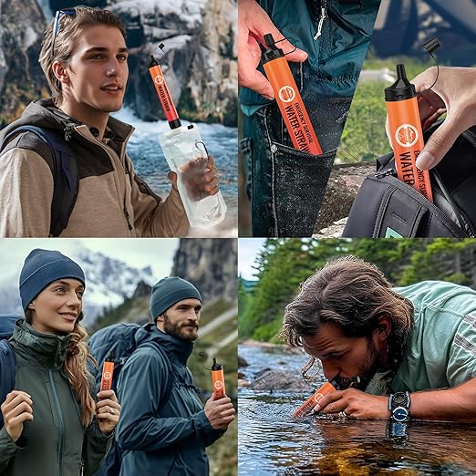 Water Filter Straw, Personal Water Filtration System, Water Purifier, Outdoor Emergency Survival Gear and Equipment for Hiking Camping Accessories Travel Fishing Emergency Preparedness (2PCS)