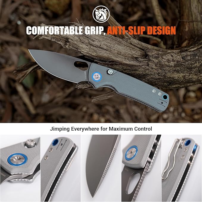 Vosteed Porcupine EDC Knife, 2.99" Sandvik 14C28N Steel Blade, Gray G10 Handle Top Liner Lock, Lightweight Folding Pocket Knives with Clip, Outdoor Camping Hunting Knife - A2607