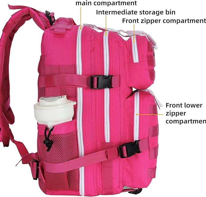 45L Tactical Assault Backpack 3 day assault pack with Molle Waterproof backpack Rucksack for Tactical Backpacks (Rose Red)