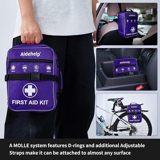 520 Pieces Premium First Aid Kit - Large Emergency Medical Kit for Survival, Car, Home, Travel, Camping, Backpack, Hiking, School (Purple)