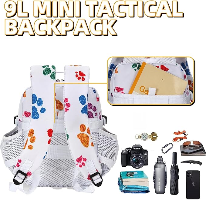 9L Mini Tactical Backpack 9L Assault Pack 9L Tactical Backpack Hiking Fitness Backpack(Colorful Cat's Paw)