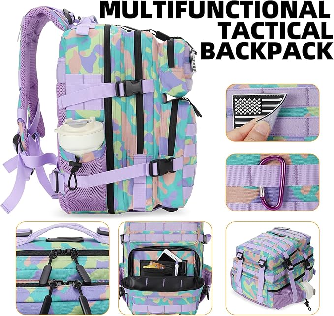 25L Tactical Military Backpack Small Travel Backpack for Men and Women Assault Pack Bug Out Bag Molle Daypack Gym Backpack with Bottle Holder (Color Camo)