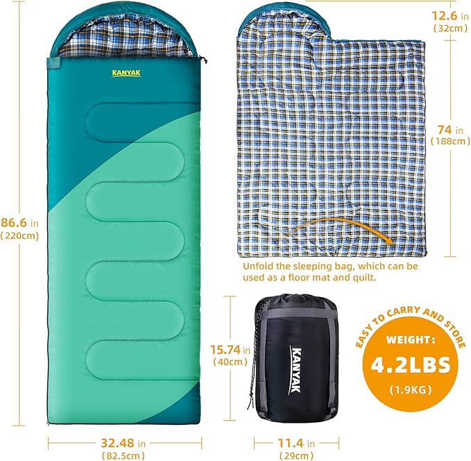 Camping Sleeping Bag, 32℉ Sleeping Bags for Adults Kids Teens Cold Weather Warm Sleeping Bag Winter for 3-4 Season Camping, Camping Gear Equipment, Traveling, and Outdoors