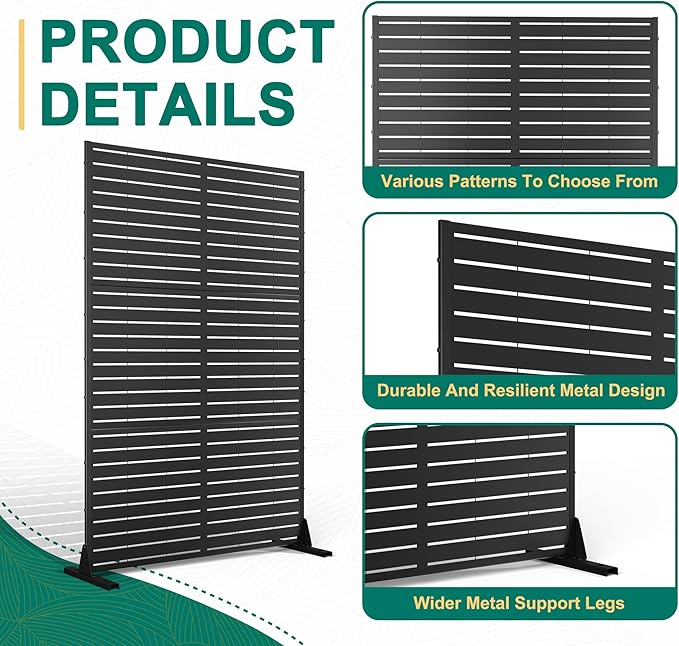 72" H×47" W Metal Privacy Screen Outdoor Privacy Screen Freestanding, Outdoor Privacy Screens and Panels for Patio Lawn Deck, Outdoor Privacy Panels Decorative Privacy Fence(Consists of 3 Panels)