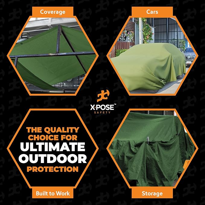 Xpose Safety Canvas Tarp - 10oz Green Canvas Tarps Heavy Duty Water Resistant with Brass Grommets- Multipurpose Outdoor Tarpaulin for Camping, Canopy, Trailer, Equipment Cover 7' x 9'