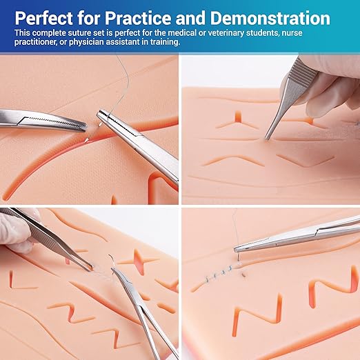 Alcedo Suture Practice Kit for Medical Students, Complete Set (32 Pieces) Include Extra Large Suturing Pad with Pre-Cut Wounds, Tools Kit, and Suture Threads, Perfect for Demonstration and Education
