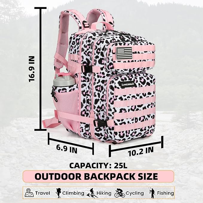 25L Tactical Backpack for Men Women Military Backpack Army Assault Pack Molle Backpack Small Bug Out Bag Travel Rucksack Daypack (Pink Leopard)