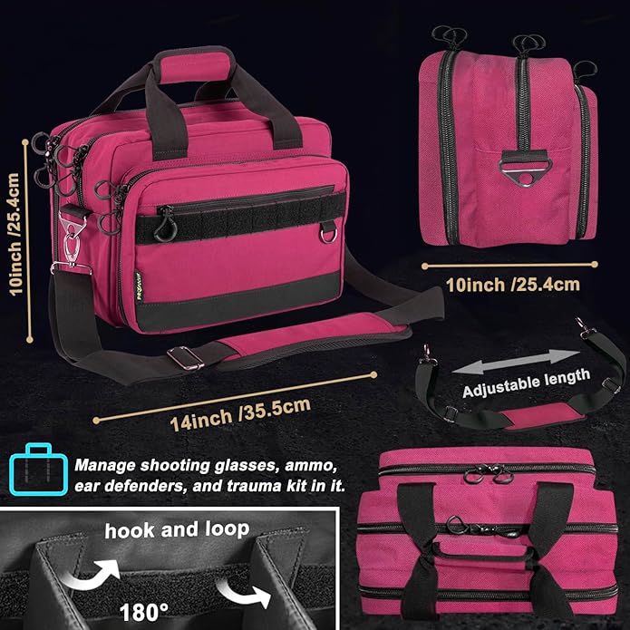 Range Bag Pistol Handgun Bag Gun Carrying Case for Handguns and Ammo with Lockable Zippers