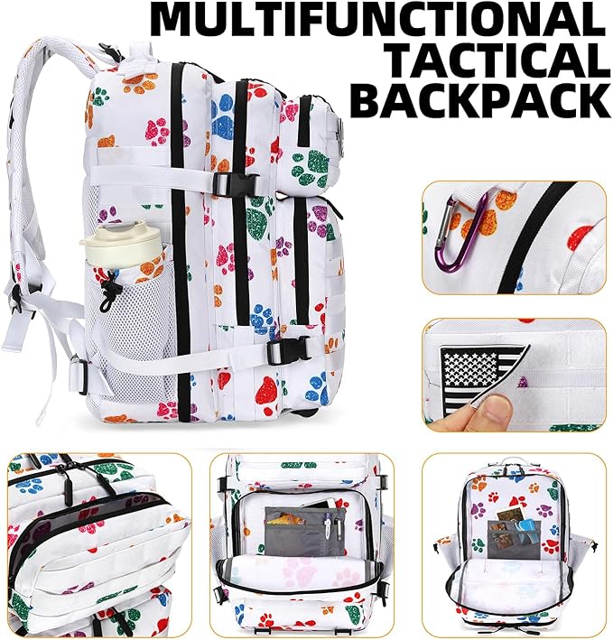 25L Tactical Military Backpack Small Travel Rucksack for Men and Women Assault Pack Bug Out Bag Molle Daypack Gym Backpack with Bottle Holder (Cat Paw)