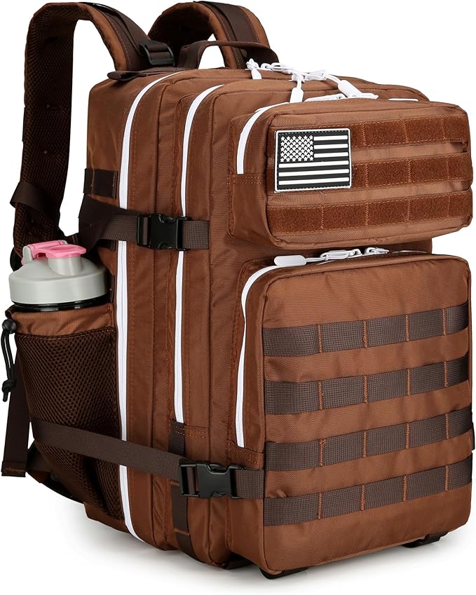 45L Tactical Assault Backpack 3 day assault pack with Molle Waterproof backpack Rucksack for Tactical Backpacks (Dark brown)