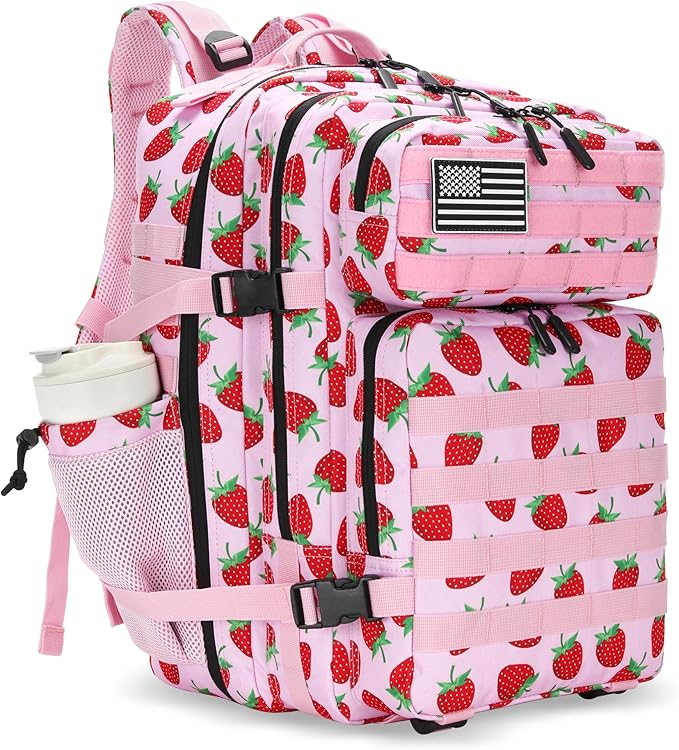 45L Tactical Assault Backpack 3 day assault pack with Molle Waterproof backpack Rucksack for Tactical Backpacks (Strawberry)