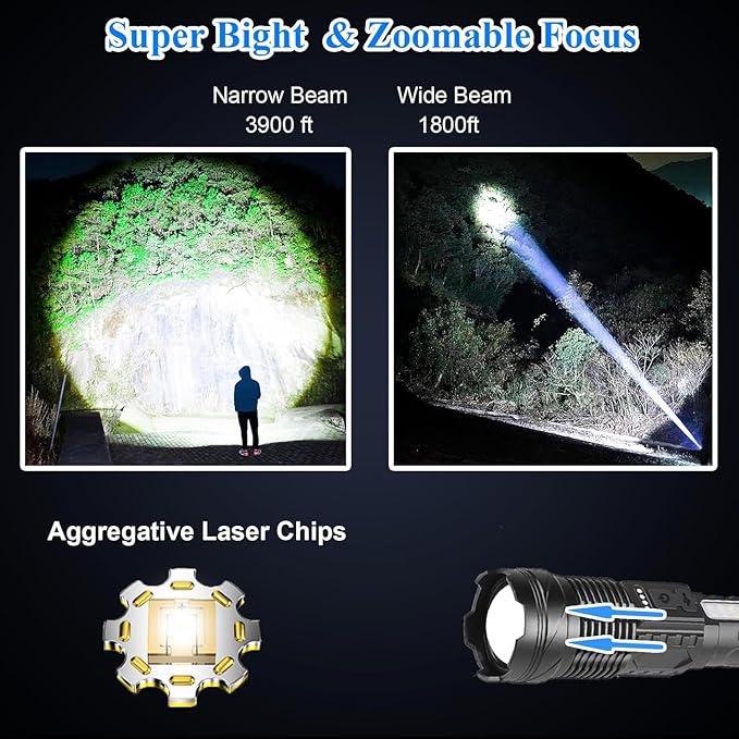 Rechargeable Flashlights 980,000L High Lumens 2 Packs, Super Bright Led Tactical Flashlight Battery Powered Handheld Flash Light with 7 Light Modes, USB C, Waterproof, Zoomable