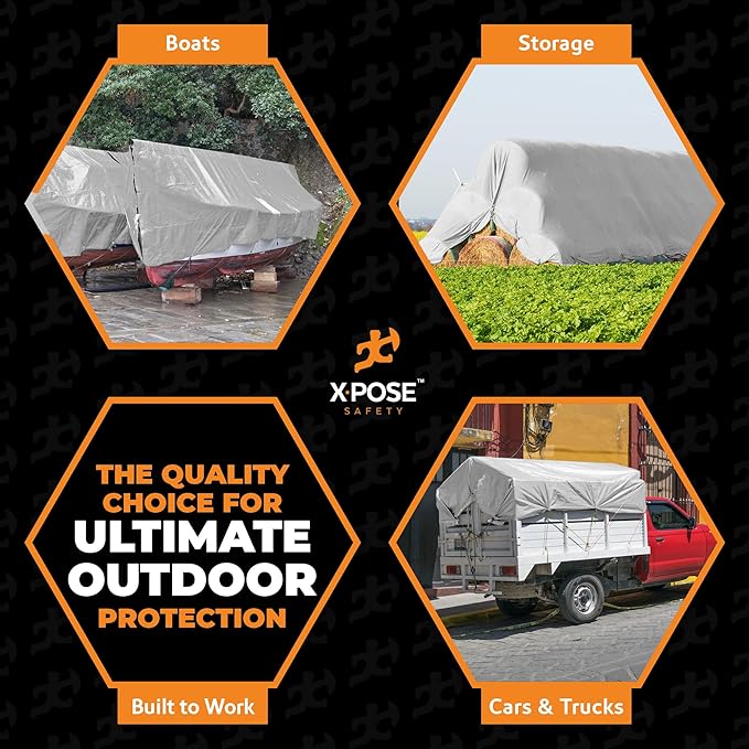 10' x 10' Super Heavy Duty 16 Mil Silver/Brown Poly Tarp Cover - Thick Waterproof, UV Resistant, Rip and Tear Proof Tarpaulin with Grommets and Reinforced Edges - by Xpose Safety