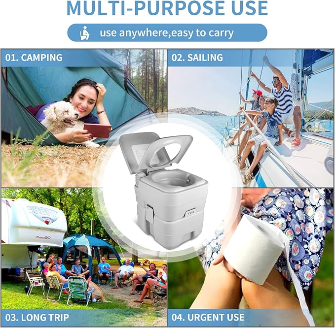 YITAHOME Portable Toilet, Camping Toilet, Travel RV Toilet, 5.3 Gallon Detachable Waste Tank, Double Water Spouts for Camping, Hiking, Hunting, Boating, Gray