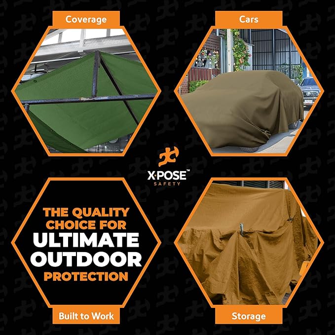 Xpose Safety Canvas Tarp - 10oz White Canvas Tarps Heavy Duty Water Resistant with Brass Grommets- Multipurpose Outdoor Tarpaulin for Camping, Canopy, Trailer, Equipment Cover 6' x 8'