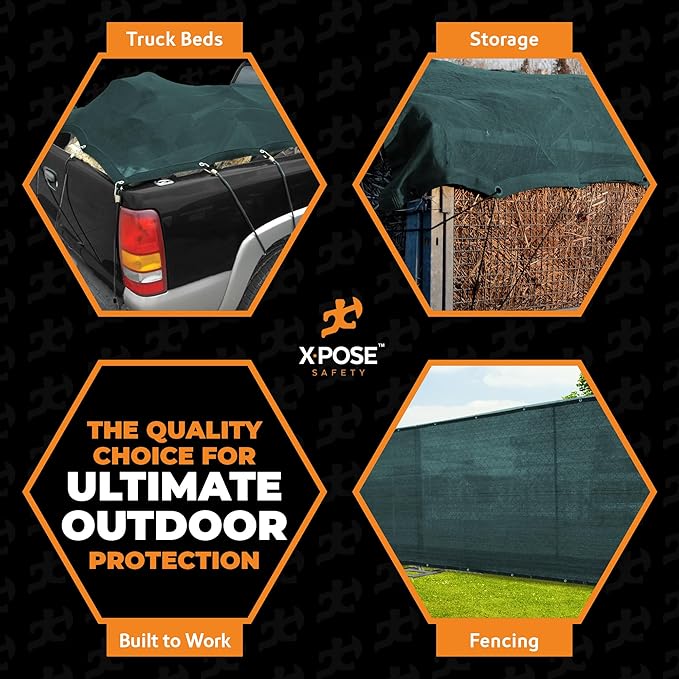 Xpose Safety Heavy Duty Green Mesh Tarp 12' x 16' – 70% Sunblock Shade Cloth with Grommets for Garden, Fence, Privacy Screen, Canopies, Dump Trucks, Pool Cover – Tear & Weather Resistant
