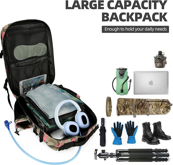 45L Tactical Assault Backpack 3 day assault pack with Molle Waterproof backpack Rucksack for Tactical Backpacks (Pink Camo)