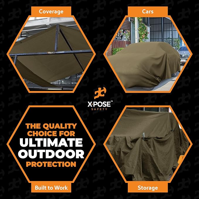 Xpose Safety Canvas Tarp - 10oz Olive Drab Canvas Tarps Heavy Duty Water Resistant with Brass Grommets- Multipurpose Outdoor Tarpaulin for Camping, Canopy, Trailer, Equipment Cover 16' x 20'