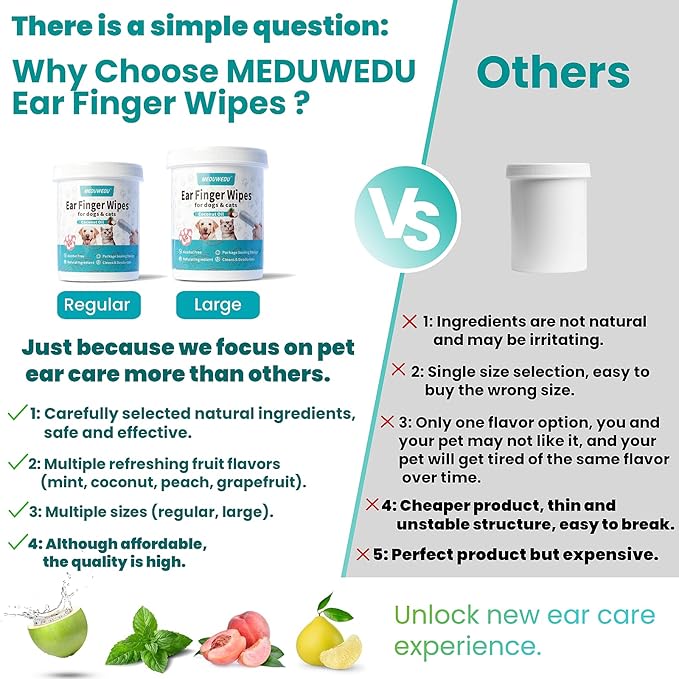 Wider Ear Cleaner Finger Wipes 60 Counts, Dog Ear Cleaner, Grooming Kit Care for Dogs and Cats,Otic Cleaning Pads, Remove Wax, Dirt & Stop Smelly, Itchy, Non-Irritating, Unscented