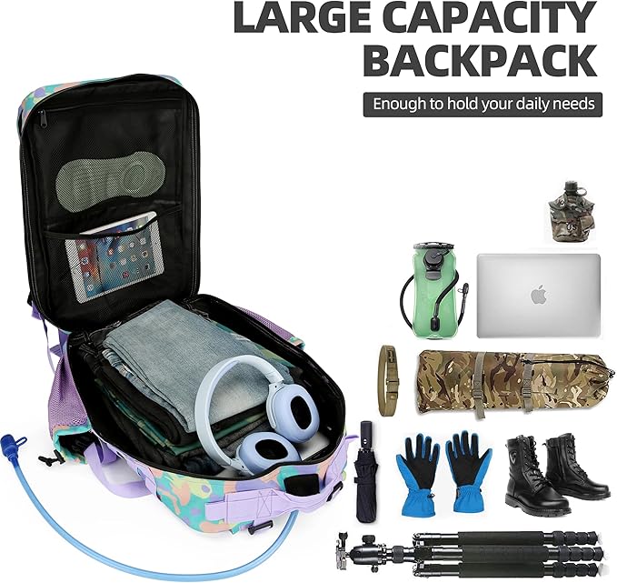 45L Tactical Assault Backpack 3 day assault pack with Molle Waterproof backpack Rucksack for Tactical Backpacks (PurpleGreenYellow)
