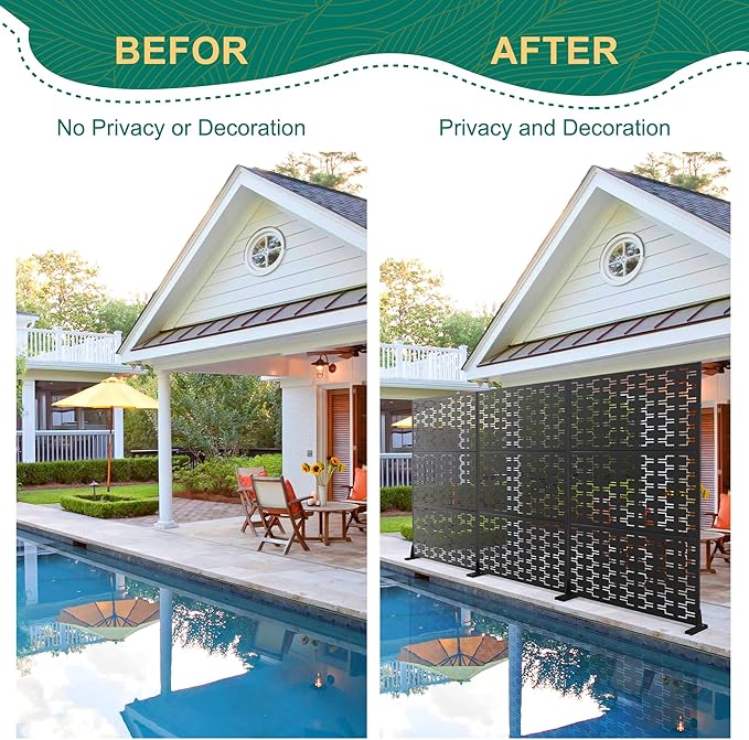 72" H×47" W Metal Privacy Screen Outdoor Privacy Screen Freestanding, Outdoor Privacy Panels for Patio Lawn Deck, Decorative Fence(Consists of 3 Panels)