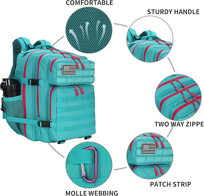 25L Tactical Military Backpack Small Travel Rucksack for Men and Women Assault Pack Bug Out Bag Molle Daypack Gym Backpack with Bottle Holder (Neon Teal)