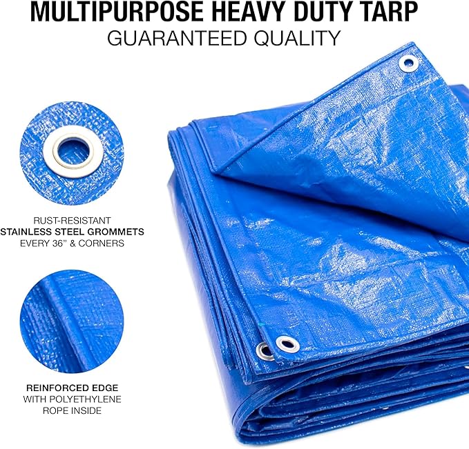 Waterproof Tarps 16x20 - Multi Purpose 5 MIL Tarp - High Durability 16x20 Tarp - Construction, Rain Shelter, Outdoor Cover and Camping Use