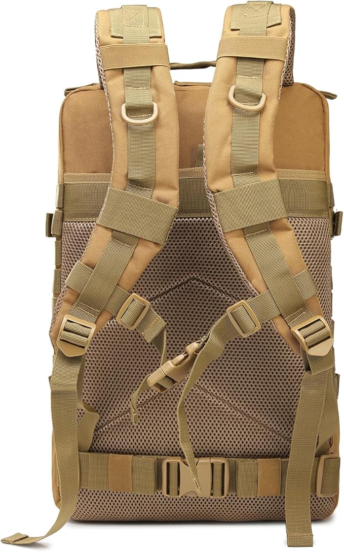45L Military Tactical Backpack for Men & Women Bug Out Bag Assault pack Molle Daypack Hiking Trekking Rucksack(Khaki)