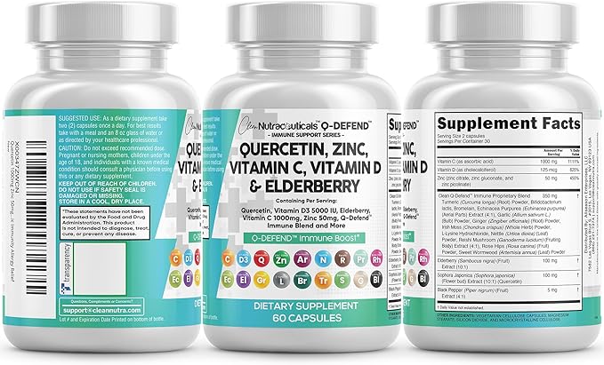 Clean Nutraceuticals Quercetin Zinc Vitamin C Vitamin D Bromelain Elderberry - Lung Immune Support Supplement Adults with Artemisinin, Sea Moss, Echinacea, Allergy Relief