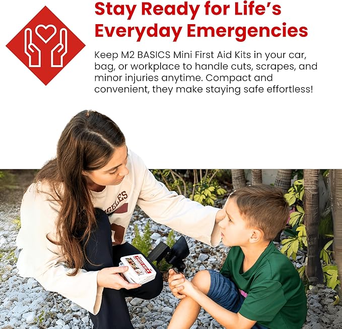 Bulk 10-Pack Mini First Aid Kit Bundle (500 Pieces Total, 50 Pieces Per Kit) – M2 BASICS First Aid Kits for Car, Vehicles, Travel, Home, Charity, Donations – Compact Emergency Medical Supplies