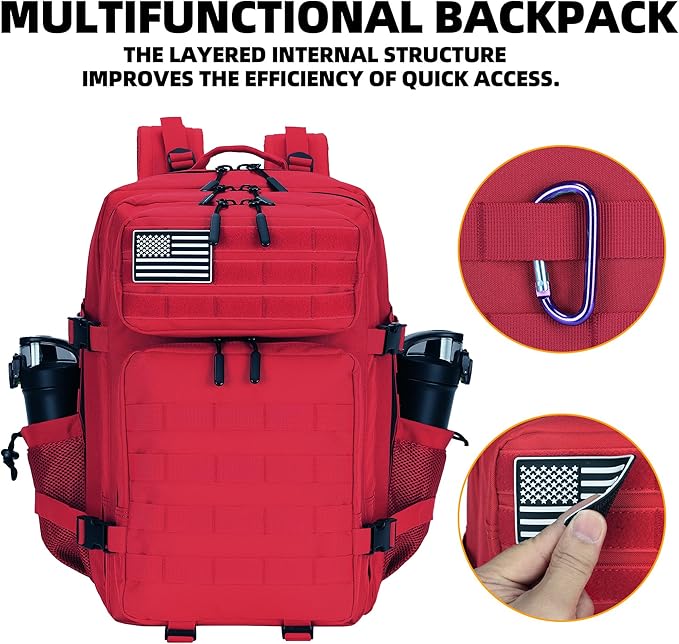 45L Tactical Assault Backpack 3 day assault pack with Molle Waterproof backpack Rucksack for Tactical Backpacks (Red)