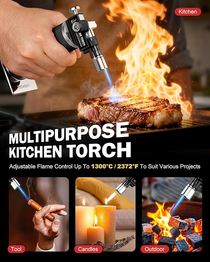 RAVS Butane Torch Lighter, DUAL Flame Mode Kitchen Torch, Refillable Cooking Torch Gun, Creme Brulee Torch Lighter, Blow Torch for Cooking, Welding, Mini Torch Soldering Torch, Butane is Not Included