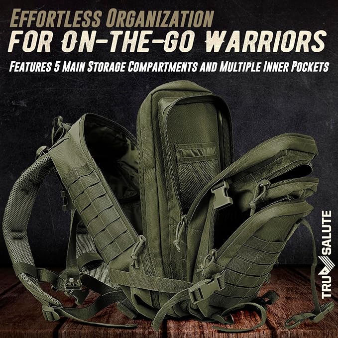 Tru Salute 45L Military Tactical Backpack Large Army 3 Day Assault Pack Molle Bug out Bag Rucksack (Amy Green)