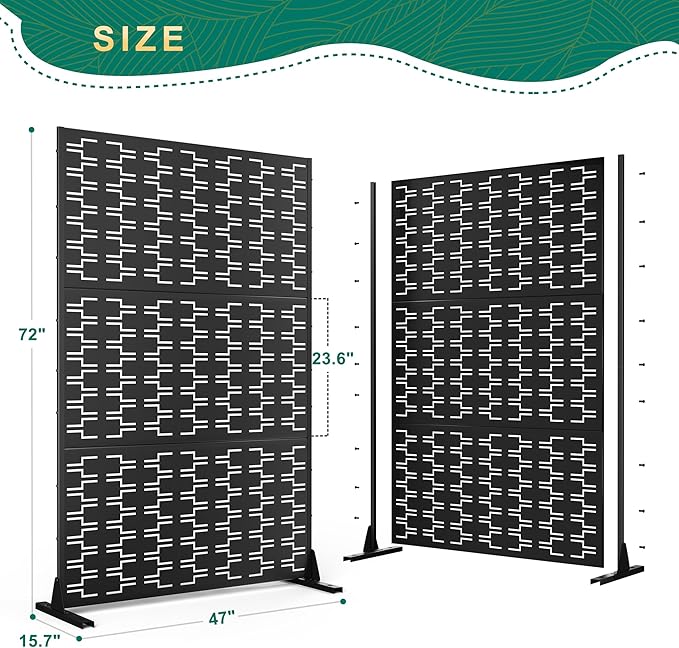 72" H×47" W Metal Privacy Screen Outdoor Privacy Screen Freestanding, Outdoor Privacy Panels for Patio Lawn Deck, Decorative Fence(Consists of 3 Panels)